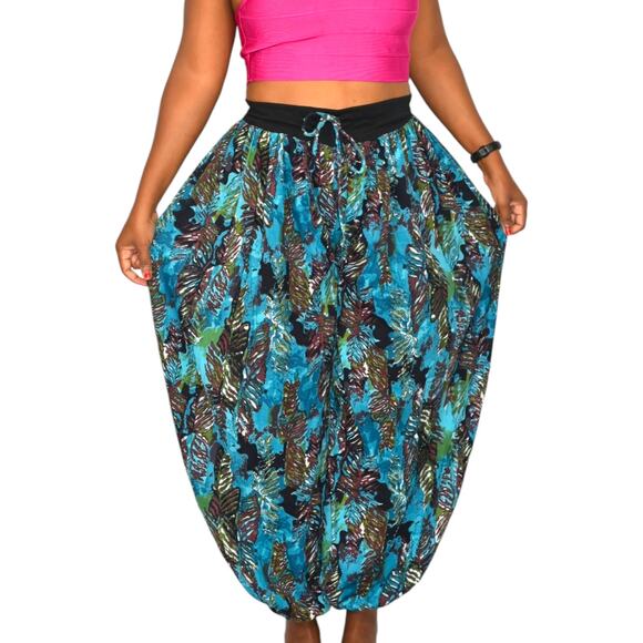 Homemade Genie Pants Blue Print Balloon Pirate Ankle Harem Bohemian Yoga Medium - Picture 13 of 14